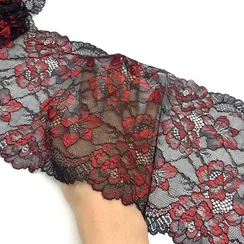 Кружево эластичное черное/красные цветы 18 см, Китай