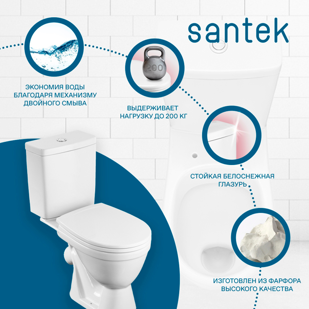 Унитаз-компакт Santek Уно с диагональным выпуском, эконом- 2 реж., полипропилен, микролифт, 1WH501613