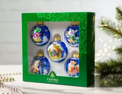 Набор стеклянных шаров Теремок 5 шт., 60 мм., синий, Ёлочка (С2392/2)