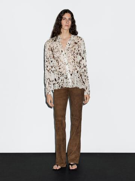 Massimo Dutti Рубашка со сборками, экрю