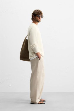 ZARA БРЮКИ ИЗ СМЕСОВОГО ЛИОЦЕЛЛА, БЕЖЕВЫЙ