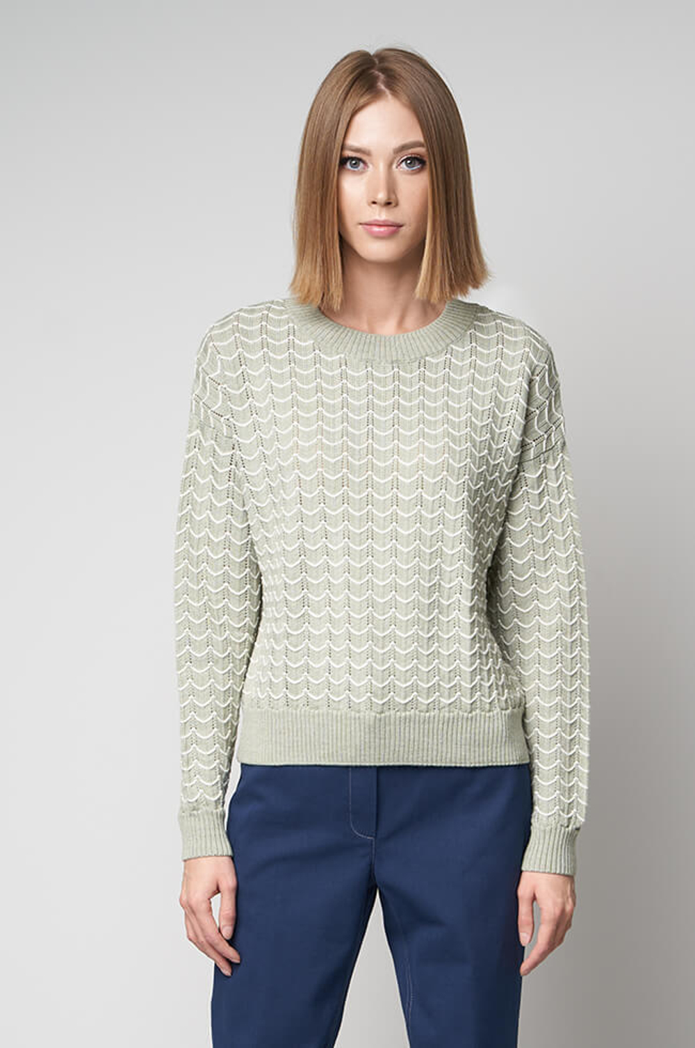 22758 Джемпер женский (бледно-зеленый / молочный)