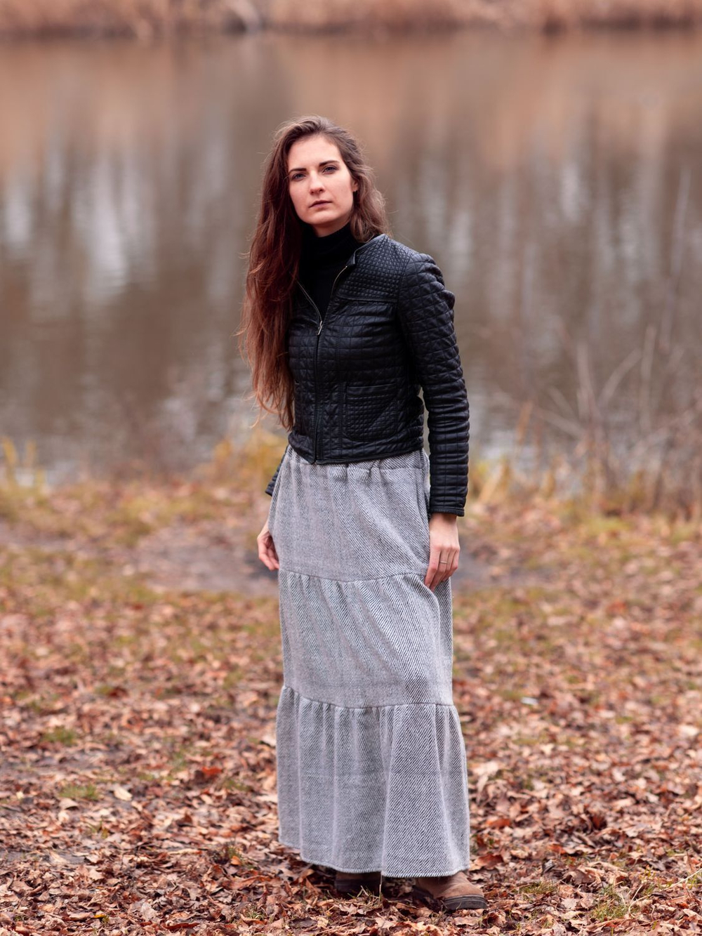 Длинная шерстяная юбка (серый)