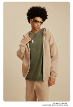 Американский модный брендовый костюм мужской зелёного цвета с эффектом потёртости с капюшоном и двойной молнией для мужчин.