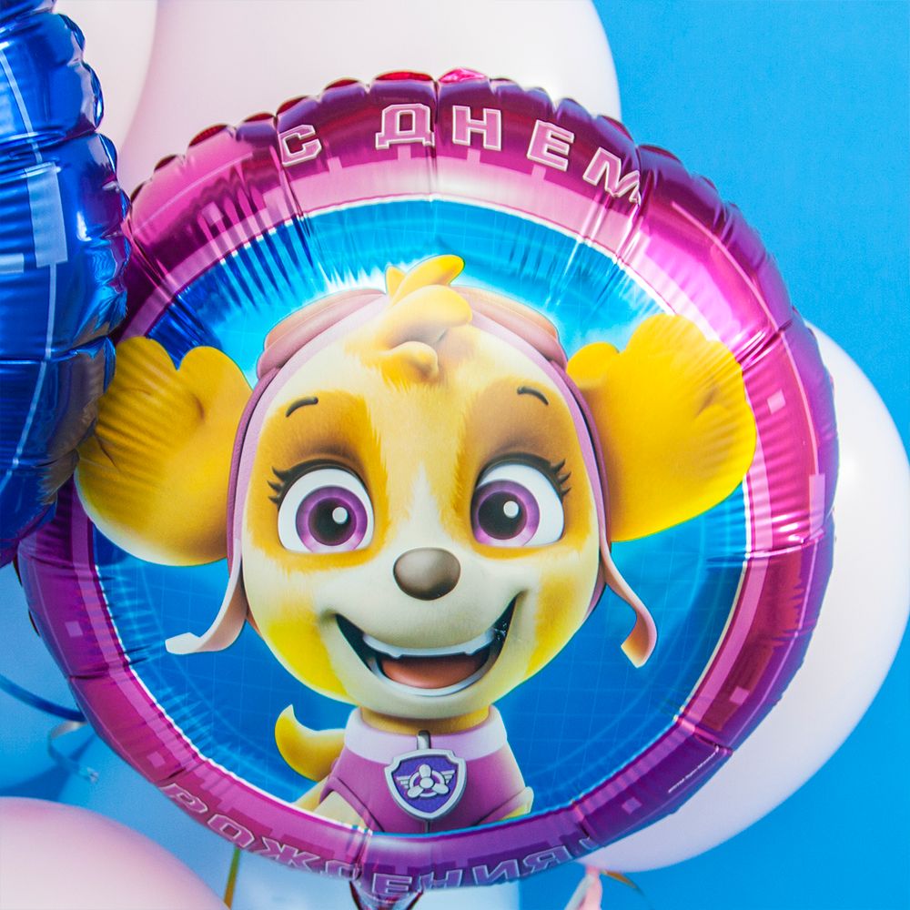 Шар (18"/46 см) Круг, Щенячий Патруль, С Днем Рождения!, Розовый