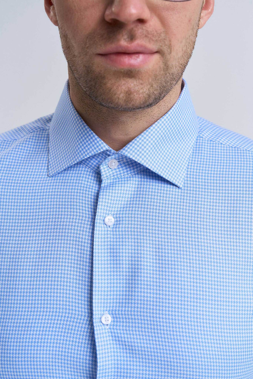 Сорочка мужская VESTER длинный рукав, голубая в микроклетку, хлопок лиоцелл 55641 09