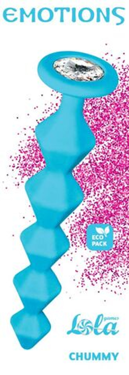 Бирюзовая анальная цепочка с кристаллом Chummy - 16 см.