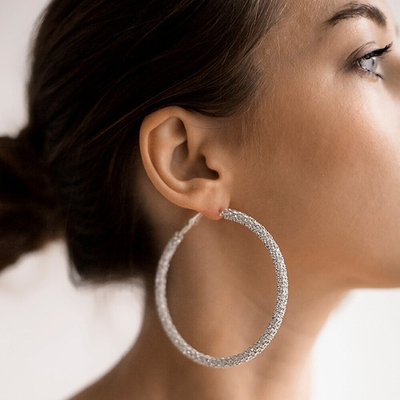 Серьги со стразами 7см серебро