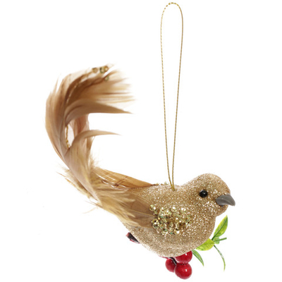 Украшение подвесное «Птица мечты» 18*4,5*4 см (набор 2шт.), Шампань