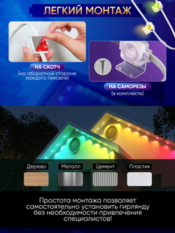 Умная уличная гирлянда Пиксель, сегментное управление диодами, 45м (белый кабель)