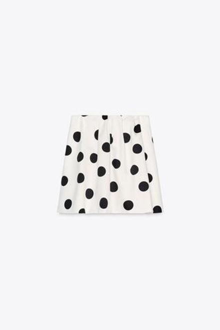 ZARA ТОП В ГОРОШЕК С ОТКРЫТЫМИ ПЛЕЧАМИ, БЕЛЫЙ/МОРСКОЙ СИНИЙ