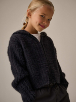 Толстовка пушистая с капюшоном на молнии для девочки Next Q87-988, Темно-серый