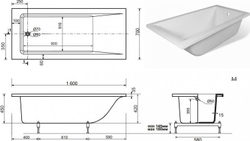 Ванна из искусственного мрамора Aquanet Bright Stone 160х70