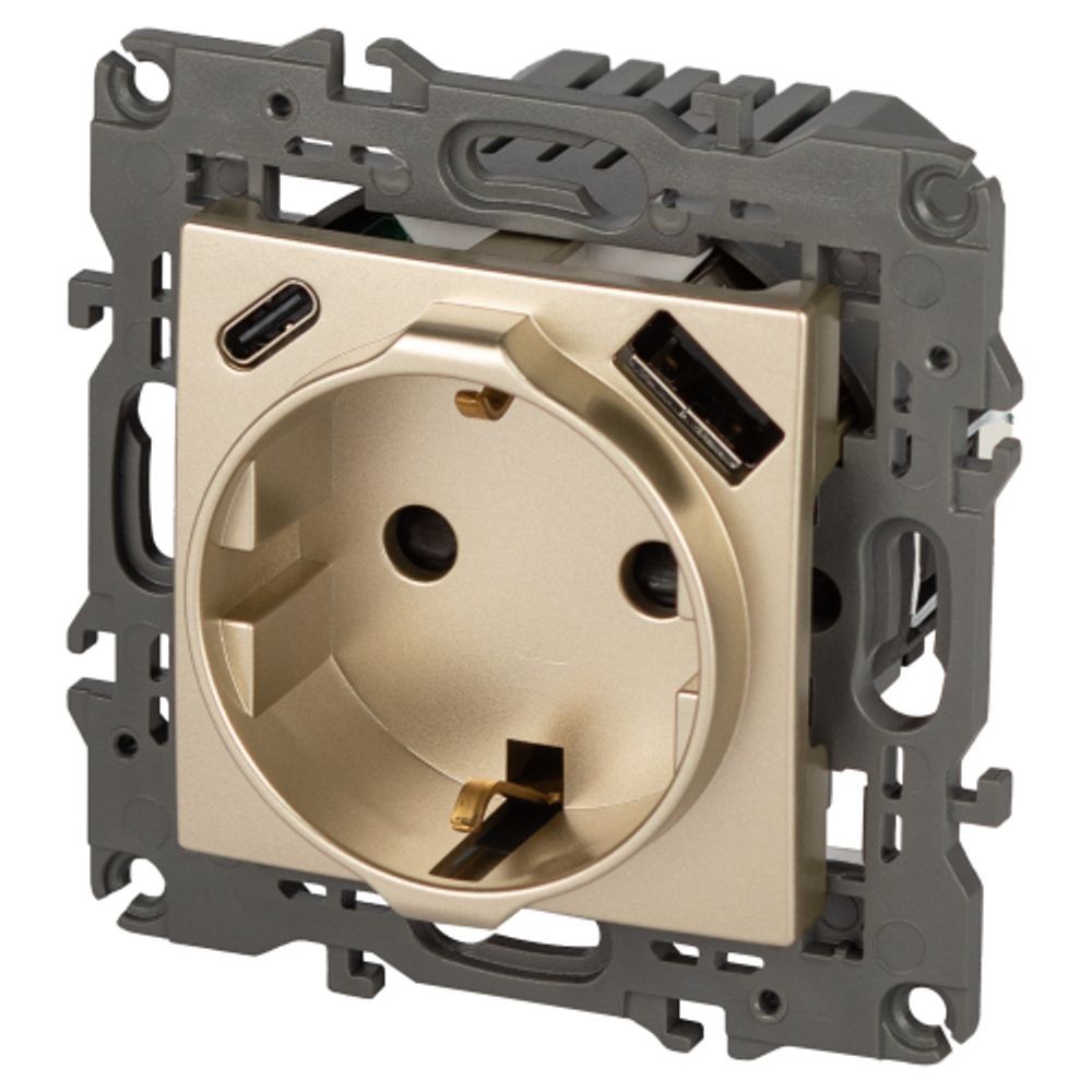 Розетка ЭРА Elegance 14-4108-04 2P+E 16A-250В со шторками с USB type-A+C 5В-3А шампань