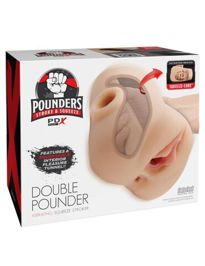 Телесный мастурбатор с вибрацией Double Pounder Vibrating Squeeze Stroker (Цвет: телесный)