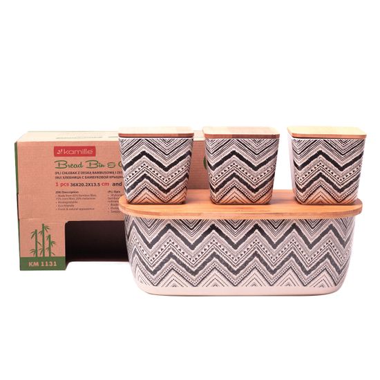 Хлебница с бамбуковой крышкой Kamille KM-1131 с 3 емкостями для сыпучих продуктов