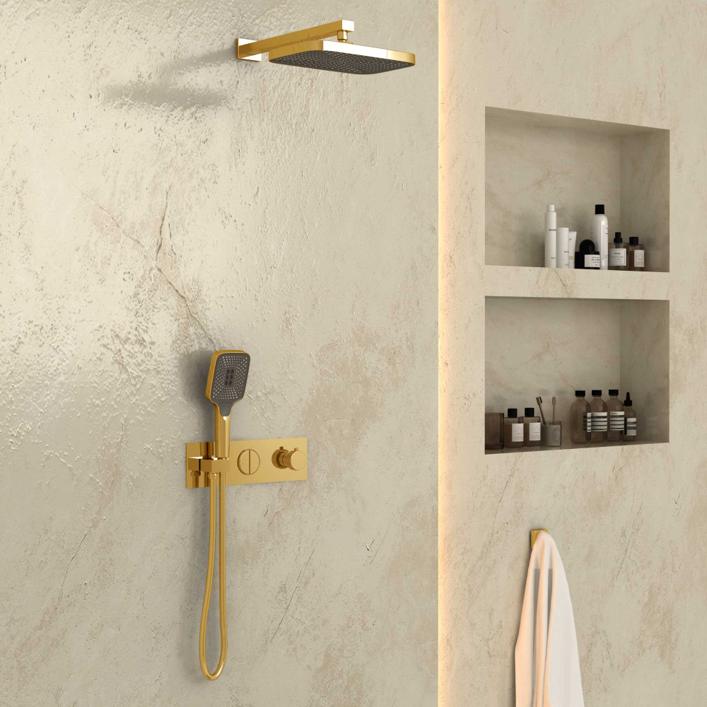 Душевой комплект Vincea VSFW-422T1BG встраиваемый, термостатический, 2 режима, брашированное золото