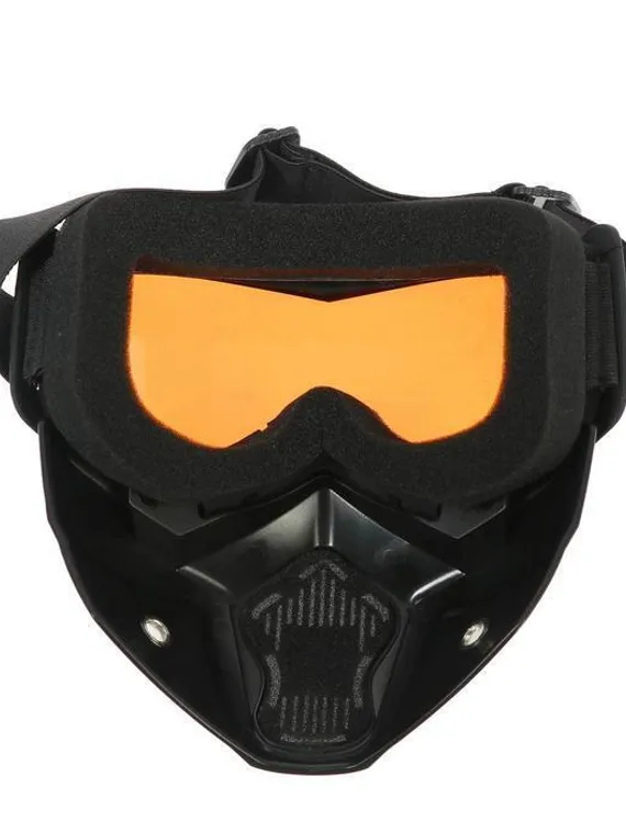 Очки-маска для езды на мототехнике, разборные, стекло оранжевый хром, цвет черный