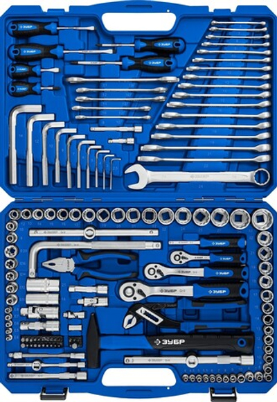 ЗУБР Универсал-142, 142 предм., (1/2″+ 3/8″+ 1/4″), универсальный набор инструмента, Профессионал (27670-H142)