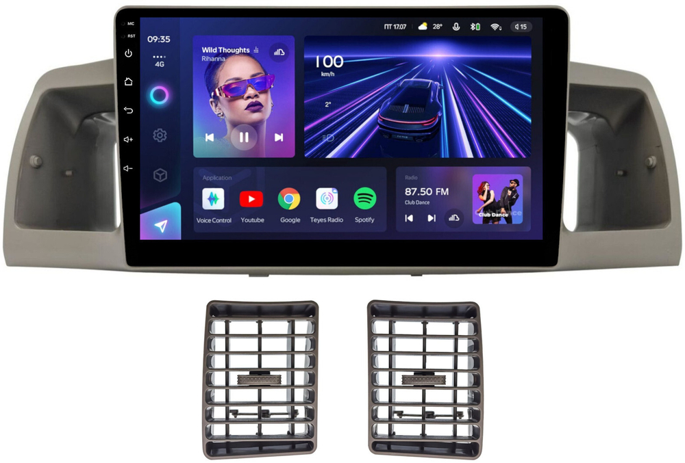 Магнитола для Toyota Corolla 120 2000-2007 (рамка бежевая с воздуховодами) - Teyes CC3L на Android 10, 8-ядер, CarPlay, 4G SIM-слот
