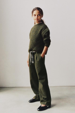 ZARA БРЮКИ В КЛЕТКУ С ПОЯСОМ, ЗЕЛЕНЫЙ