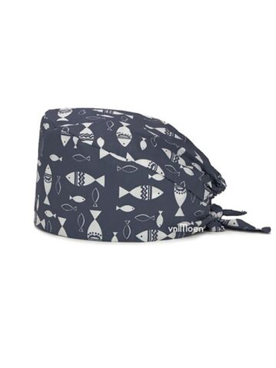 Шапочка медицинская, принт "Рыбы", серая