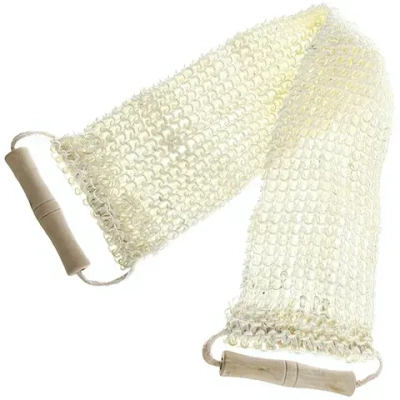 Мочалка для тела скрабирующая «Ultramarine» с деревянными ручками, мелкая вязка 48*12см (У)