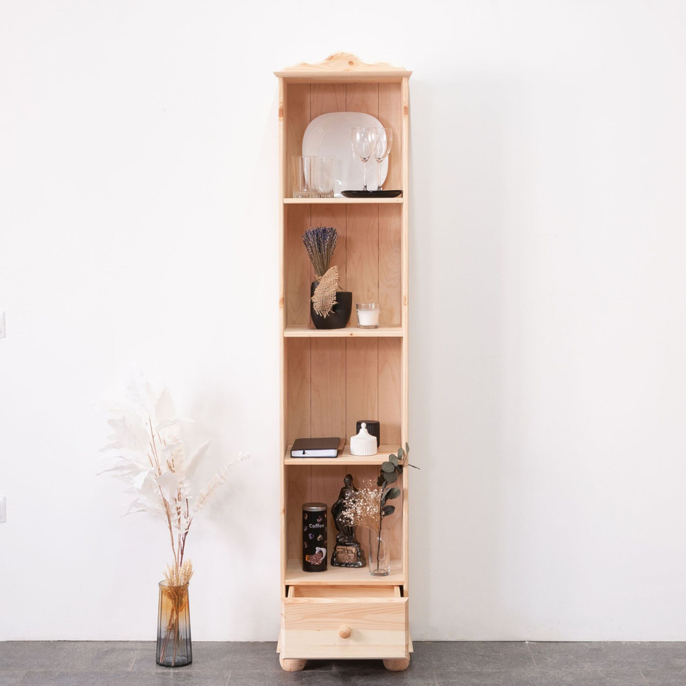 Стеллаж 3 полки Бритта из сосны, с ящиком, 40х32х182