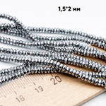 Гематит Рондель граненый бусины (имитация), цвет серебристый, размер около 1,5*2 мм, цена за отрезок 19 см (1/2 нити)