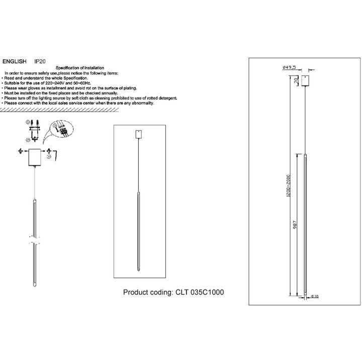 Подвесной светодиодный светильник Crystal Lux CLT 035C1000 BL
