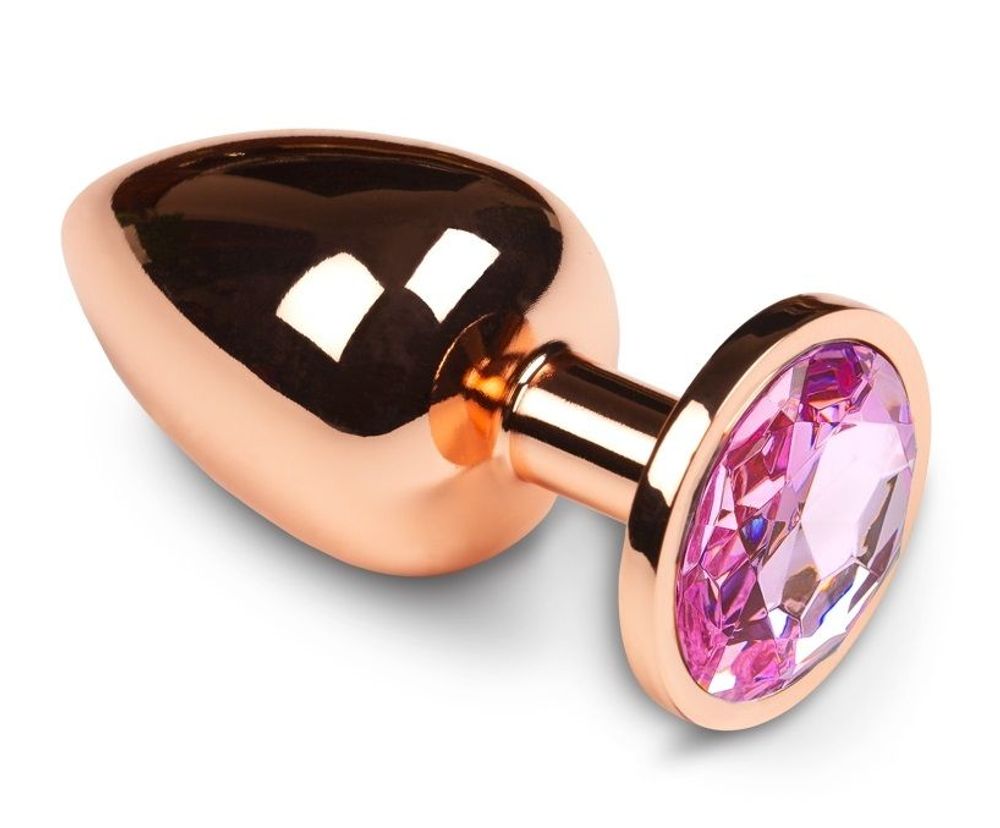 Анальная втулка с кристаллом Medium Gold розовый 8 см