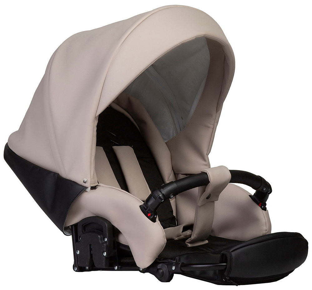 Детская коляска Indigo Mio Eco 3 в 1 с автокреслом Avionaut Cosmo Beige 04 черная кожа+св.бежевая кожа