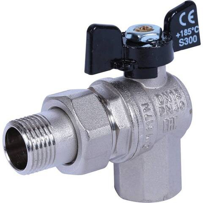 Кран шаровой угловой с американкой Bugatti Oregon 1/2" внутренняя-наружная (бабочка)