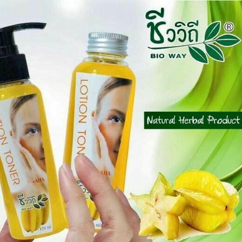 Тонер для лица Bio Way Lotion Toner + AHA Carambola Herbal с карамболой, АНА кислотами и витамином С для проблемной кожи очищающий 100 мл + 100 мл