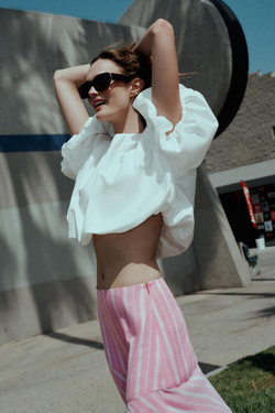 ZARA ТОП ИЗ ПОПЛИНА С ОБЪЕМНЫМИ РУКАВАМИ, БЕЛЫЙ