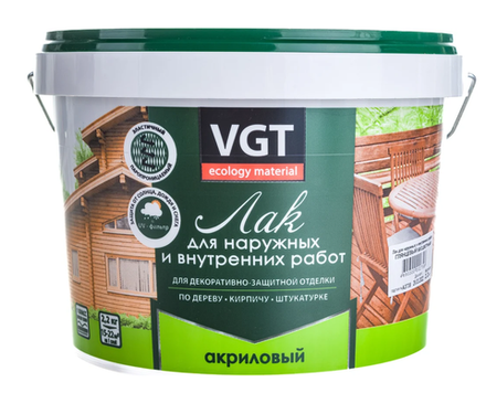 Лак VGT акриловый для внутренних и наружных работ глянцевый 2,2кг