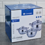 Набор кастрюль 3 предмета (1,9л, 2,9л, 3,9л) нерж, индукция, "Daniks" Классика SD-6