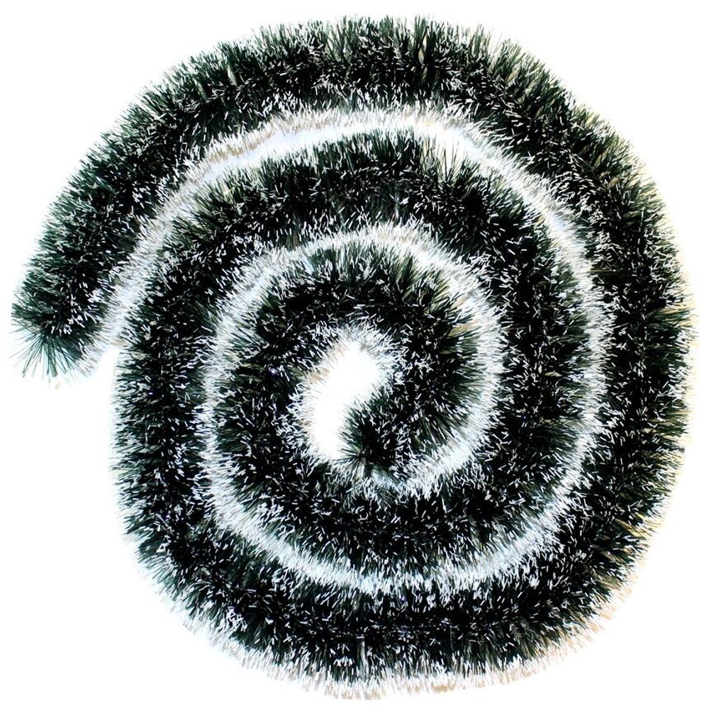 Мишура, 1 штука, диаметр 70 мм, длина 2 м, зеленая с белыми кончиками, 73752