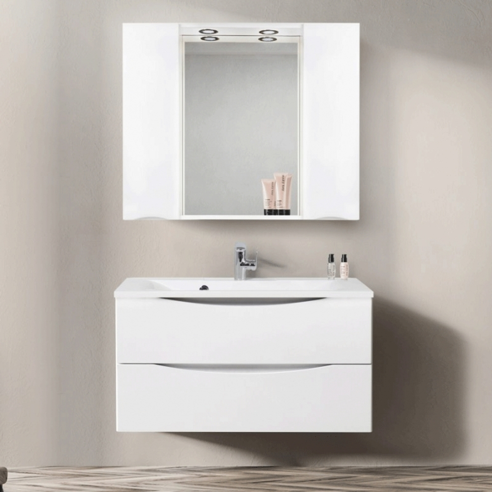 Зеркало со шкафом BelBagno MARINO-SPC-1200/750-2A-BL-P 120 с подсветкой Bianco Lucido