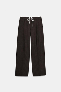 ZARA БРЮКИ С ШИРОКИМ ДВОЙНЫМ ПОЯСОМ, КОРИЧНЕВЫЙ