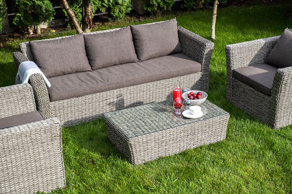 "Капучино" лаунж-зона из искусственного ротанга (гиацинт), цвет серый