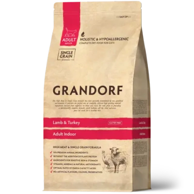 Grandorf Lamb & Turkey, Adult Indoor для домашних кошек (Ягнёнок с индейкой)