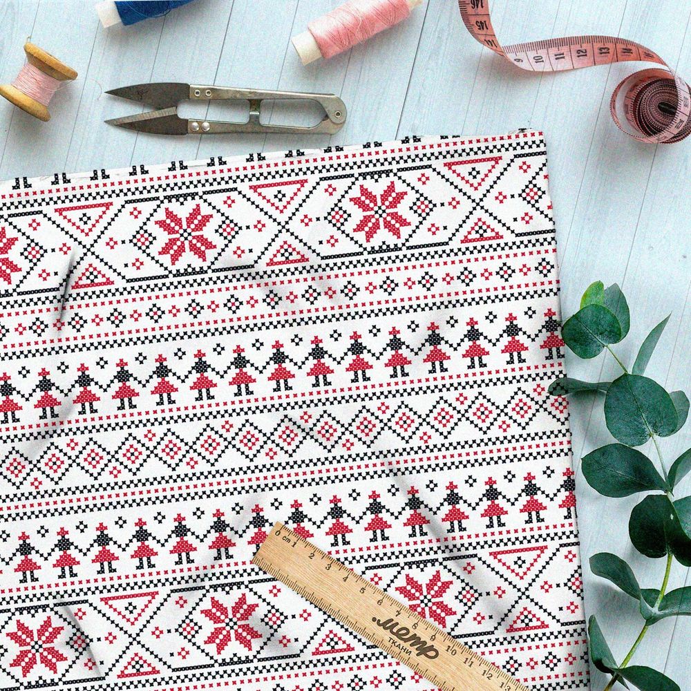 Ткань саржа плотная славянская вышивка полосками на полотенце