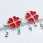 Подвеска Клевер, цвет золото+красный, размер 17*11 мм, цена за 1 шт