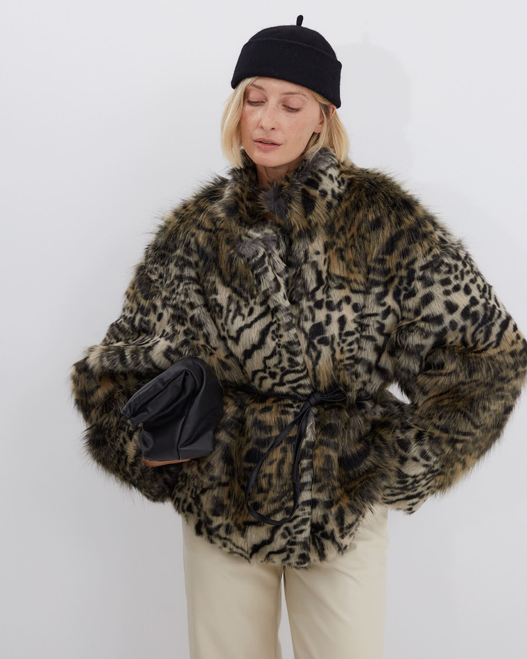 Шуба из искусственного меха Стелла Маккартни с принтом рысь