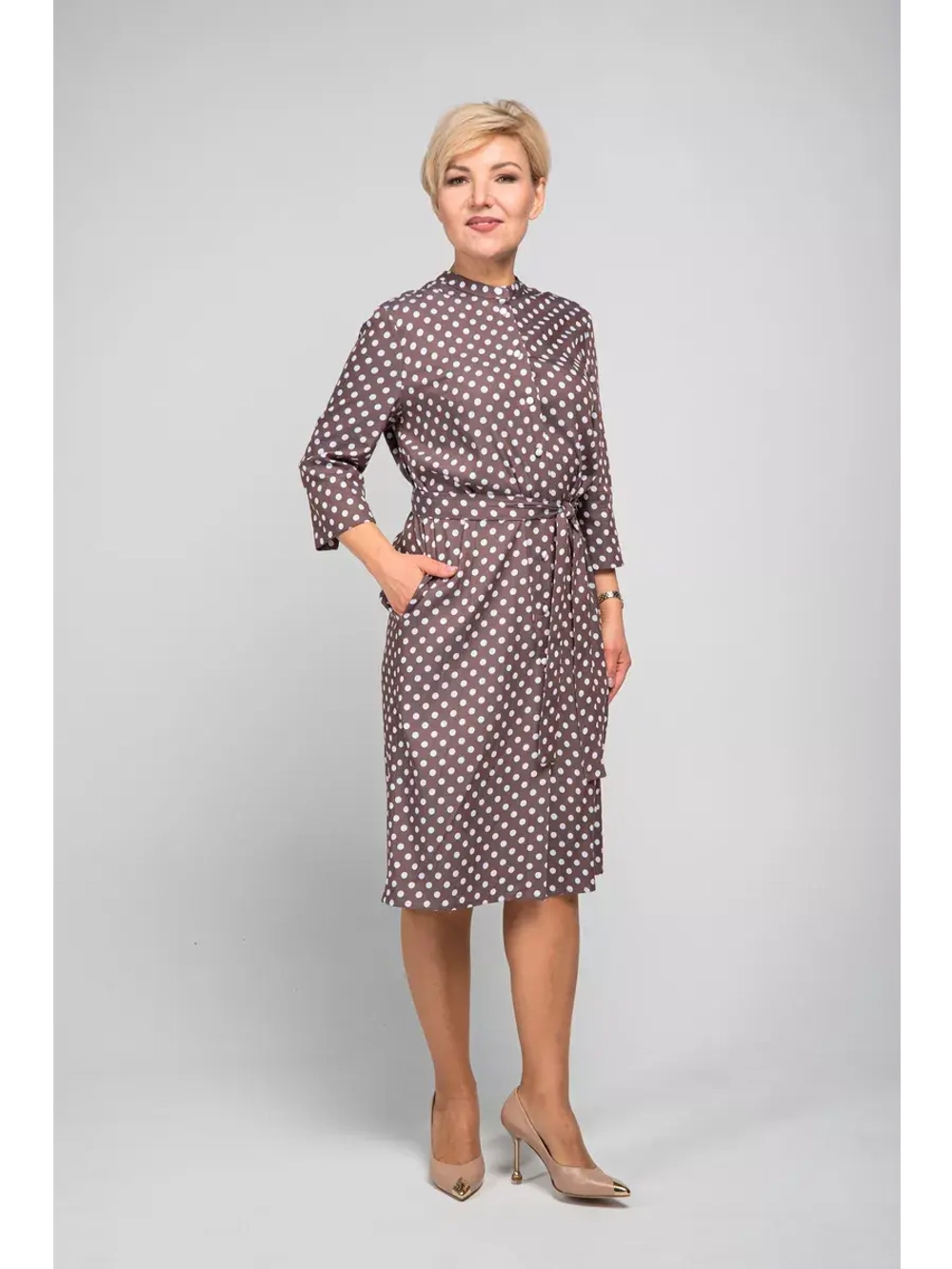 Платье рубашка летнее в горох миди