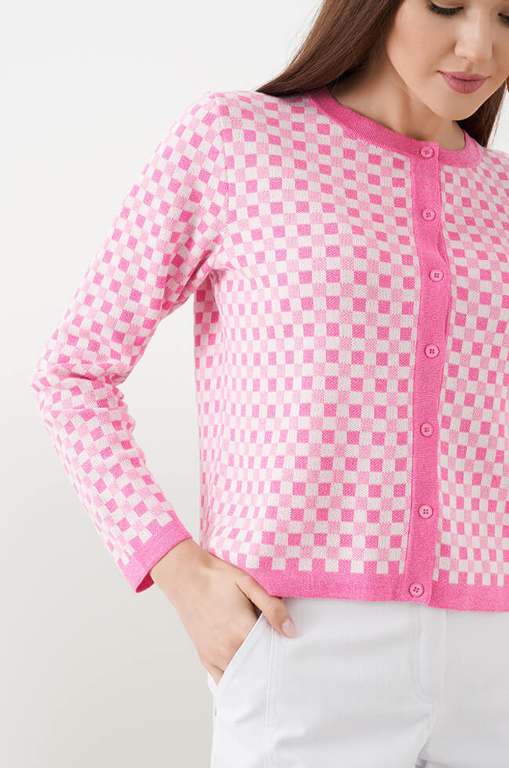 1826 Жакет женский (розовый клетка)