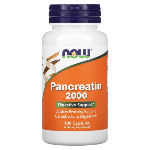 NOW Foods, Pancreatin 2000, панкреатин, 200 мг, 100 капсул