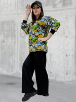 20833 Костюм женский (брюки палаццо и свитшот) футер 2-х нитка начес граффити/черный (52)