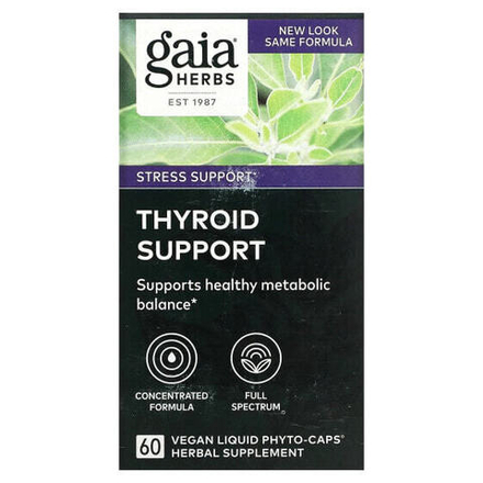 Растительные экстракты и настойки Gaia Herbs, Средство для поддержки щитовидной железы, 60 веганских капсул Phyto-Cap